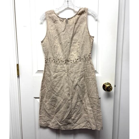 LL Bean Linen Dress, Fit Flare, Embroidered, Sleeveless Women's Size 6 - Picture 2 of 6